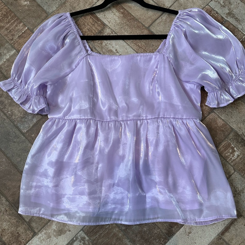 Shimmery lavender top/puffy sleeves. Worn once to Taylor Swift concert!